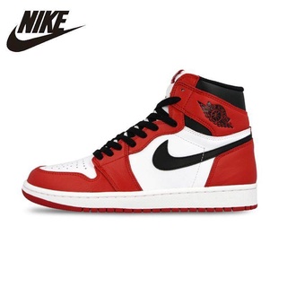◕▨✗Nike Air Jordan 1 Retro High-top OG แท้สีแดงสีขาว Breathable Men รองเท้าบาสเก็ตบอลรองเท้าผ้าใบสำหรับชาย #555088-101