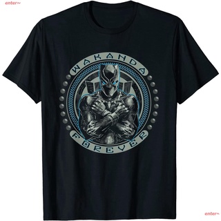 ผู้ชายและผู้หญิง แบล็ค แพนเธอร์ เด็กผู้ชาย เสื้อยืด Marvel Black Panther TChalla Wakanda Forever Black T-Shirt เสื้อคู่