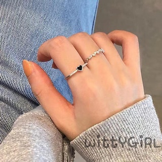 W[]-Two Piece Black Zircon Ring Set, Female Minority Design Ring, Cold Advanced Index Finger Ring, Fashion Personality Ring