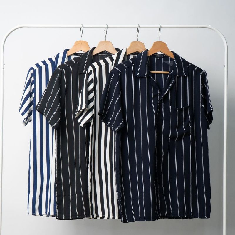Kemeja Shirt Man Bowling Men 's Striped Shirt/Men 's Stripe Shirt Short Sleeve