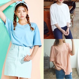 👚 เสื้อยืดสีพื้น Oversize คอกลม Size XL สีชมพูโอรส