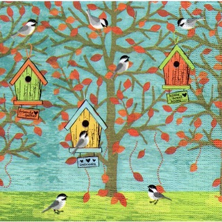 Pladao Napkin ภาพสวน บ้านนก บนต้นไม้ Bird House กระดาษ แนพกิ้น สำหรับงานศิลปะ เดคูพาจ decoupage ขนาด L 33x33