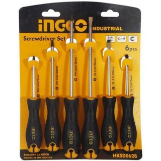 INGCO ชุดไขควง ปากแบน + ปากแฉก 6 ตัวชุด รุ่น HKSD0628 6 pcs screwdriver set ไขควง ไขควงปากแบนแฉก ไขควงปากแบน