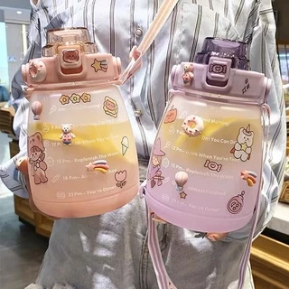 OKUMI_SHOP ขวดน้ำ ขวดน้ำสไตล์สปอร์ต กระบอกน้ำดื่ม ขวดพลาสติกแบบพกพา ความจุ 1.3 ลิตร
