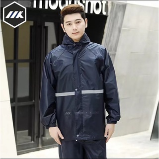 ชุดกันฝน เสื้อกันฝน สีกรมท่า มีแถบสะท้อนแสง รุ่น หมวกติดเสื้อ Waterproof Rain Suit New Alitech