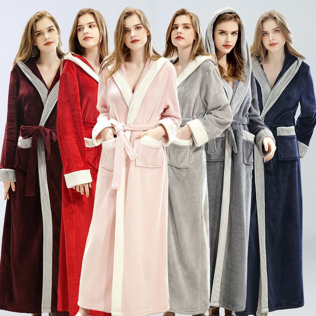 Mens Plush Fleece Robe with Hood Soft Full Length Long Bathrobe Coat ...