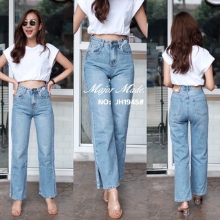 JH1945#S-XL#ยีนสขากระบอกผ่าปลาย#Jeans house