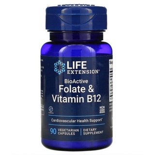 โค้ดลดเพิ่ม! Folate โฟเลต &amp; Methylcobalamin Vitamin B12 วิตามินบี บี12 90 Caps Life Extension บำรุงเลือด ระบบประสาท