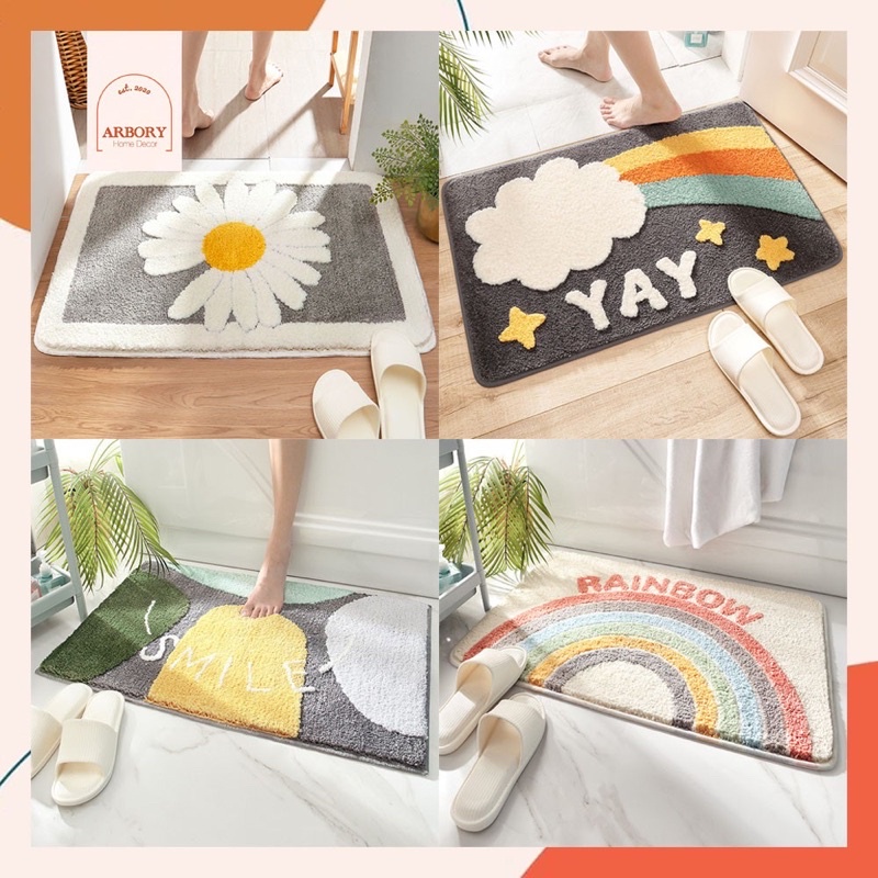 พรมเช็ดเท้า ผ้าเช็ดเท้า กันลื่น ทรงสี่เหลี่ยม ขนาด 40x60 ซม เหมาะวางหน้าห้องน้ำ ซับน้ำไว