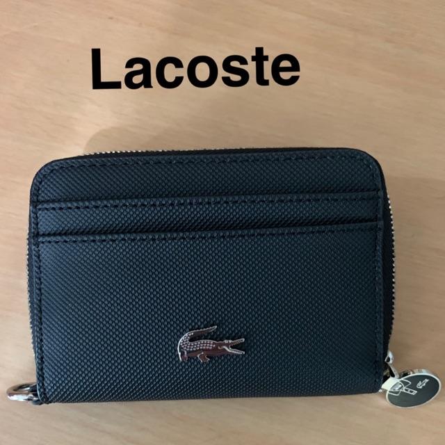 กระเป๋าใส่ธนบัตร บัตร เหรียญ Lacoste หนังสีดำ ของใหม่
