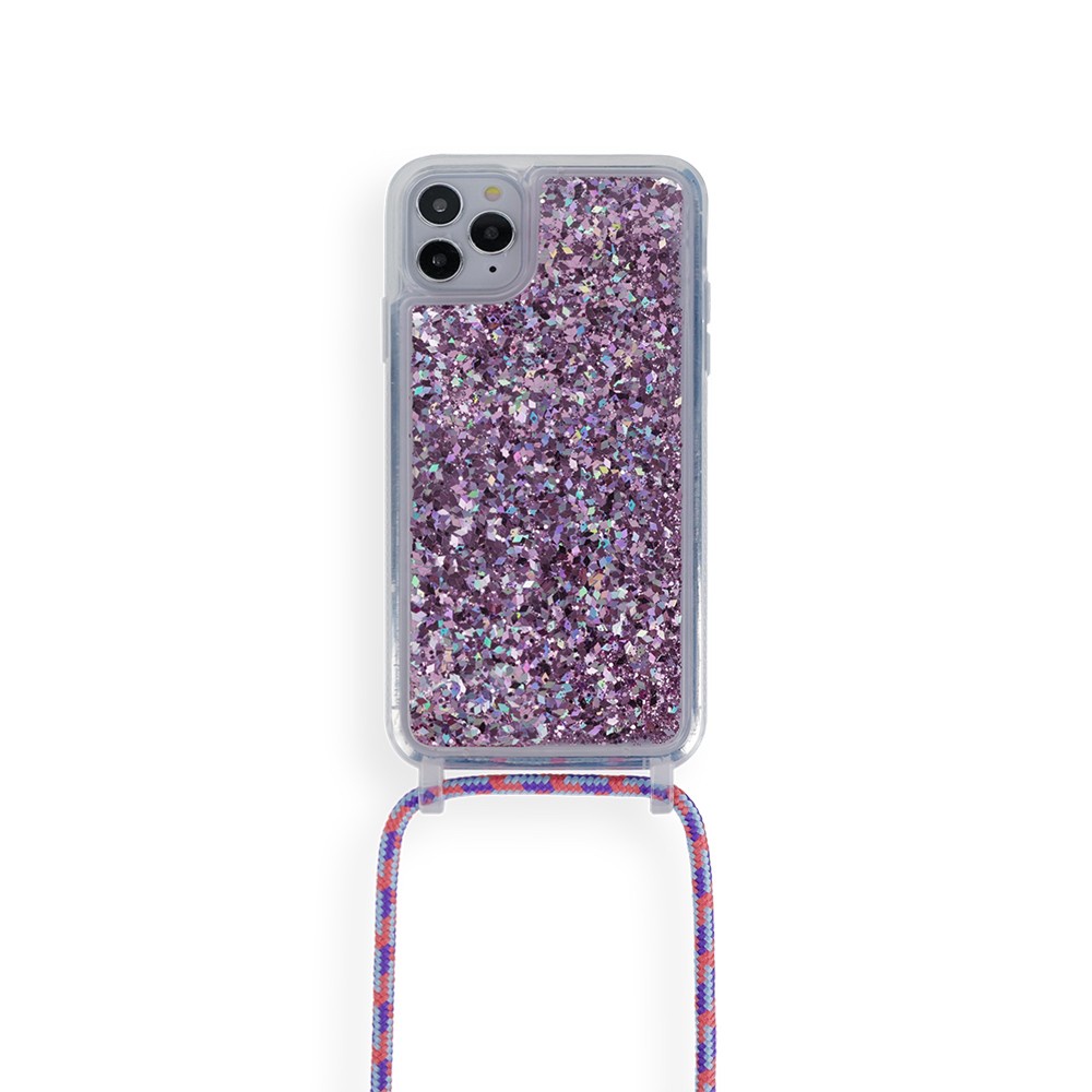 เคสกากเพชรมีสายสะพาย  ถอดสายได้ สีชมพู  IP 11 IP 11 Pro IP 11 Pro Max