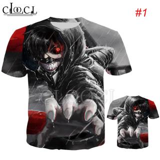 HX โตเกียวกูล Tokyo Ghoul Ken Kaneki Anime 3D พิมพ์แฟชั่นเสื้อยืดเสื้อเชิ้ตลายฤดูร้อนบนเสื้อยืด แขนสั้น