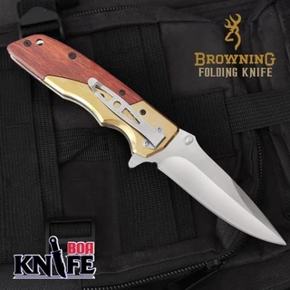 มีดพับ BROWNING DA77 Gold ขนาด 22.8cm ไม้แท้ สแตนเลส สีทองสวยงาม มีระบบดีดใบ เดินป่า ป้องกันตัว ทำอาหาร