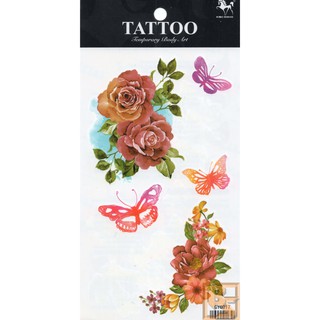 Tattoo ลาย กุหลาบ Rose ผีเสื้อ Butterfly แท็ททู สติกเกอร์ GYG017