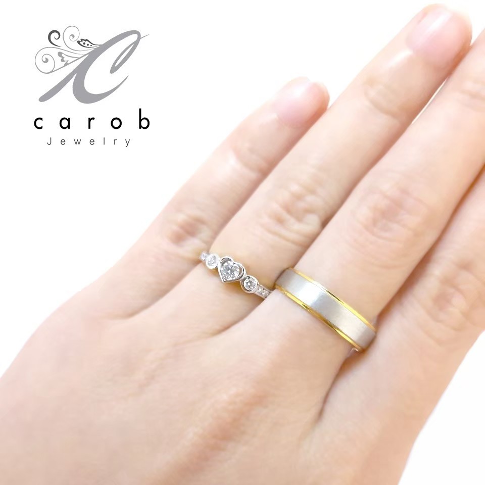 Carob Jewelry แหวนเพชรหัวใจ ตัวเรือนทองแท้ 18K White Gold ประดับเพชร