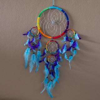 Dream Catcher Rainbow 5 circles ตาข่ายดักฝัน handmade สีรุ้ง โมบาย ขนนก ถักงานทำมือ ขนาดใหญ่ 🎆