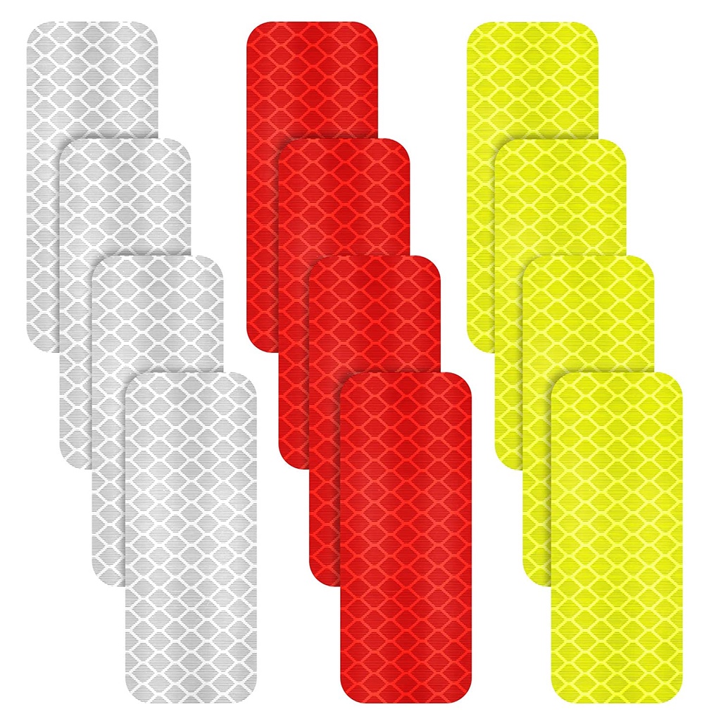 12ชิ้น3×8เซนติเมตรเตือนสติ๊กเกอร์สะท้อนแสงความปลอดภัยสติ๊กเกอร์สะท้อนแสงคืนวิสัยทัศน์กาวสติกเกอร์กันน้ําสะท้อนแสงเทปสติกเกอร์สําหรับรถรถจักรยานย