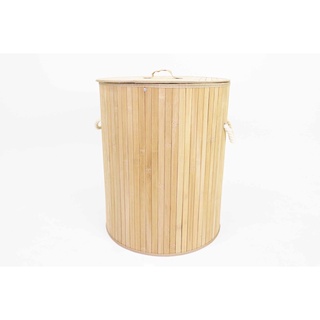 Bamboo basket ตะกร้าไม้ไผ่ มีฝาปิดไม้ไผ่ ทรงกลม 42x42x50 cm ST2203013