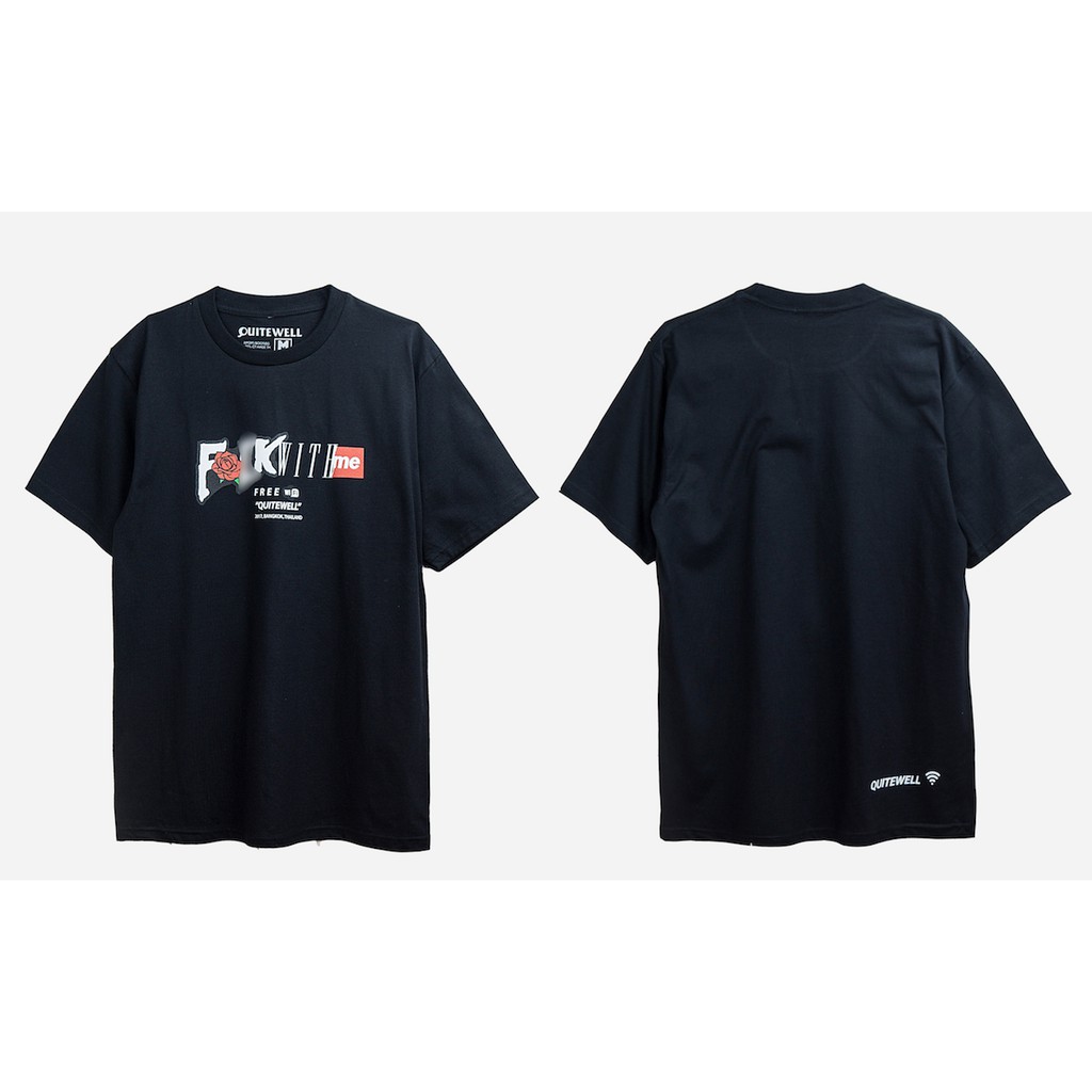 QUITEWELL เสื้อยืดแขนสั้น 46-1 FREE WIFI BLACK เสื้อผู้ชาย Oversize สกรีนลาย สีดำ วินเทจ