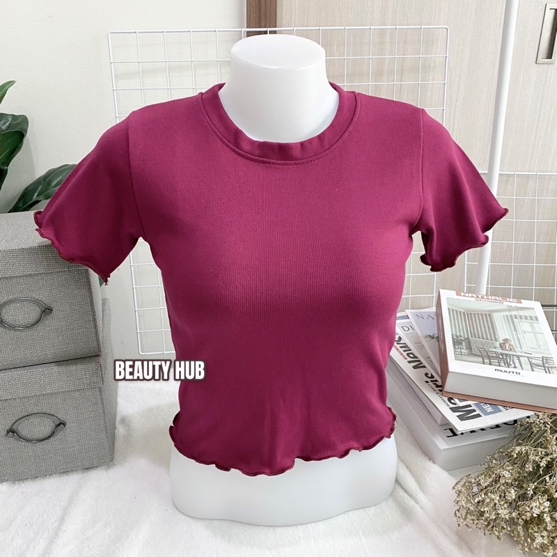 [016] เสื้อครอป คอกลม แขนหยัก ชายเสื้อหยัก ครอปเก๋ ผ้ายืดใส่สบาย ราคา ถูกที่สุด ดีลบีเคเค แกลเลอรีภาพที่ 5