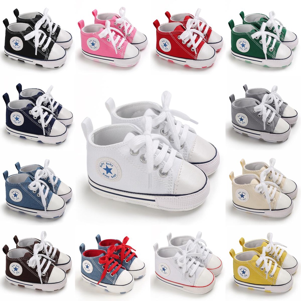 รองเท้าผ้าใบ Baby First Walkers 0-12 เดือนผ้าใบพื้นนุ่มหลากสี Unisex