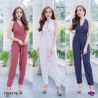 SS9776 Jumpsuit จั๊มสูทยาวผูกคอลายริ้ว