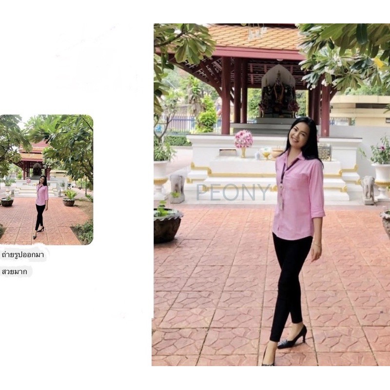 เชิ้ตยาวสีชมพูฟลามิงโก้ ไม่ติดกระเป๋า - รูปที่ 2