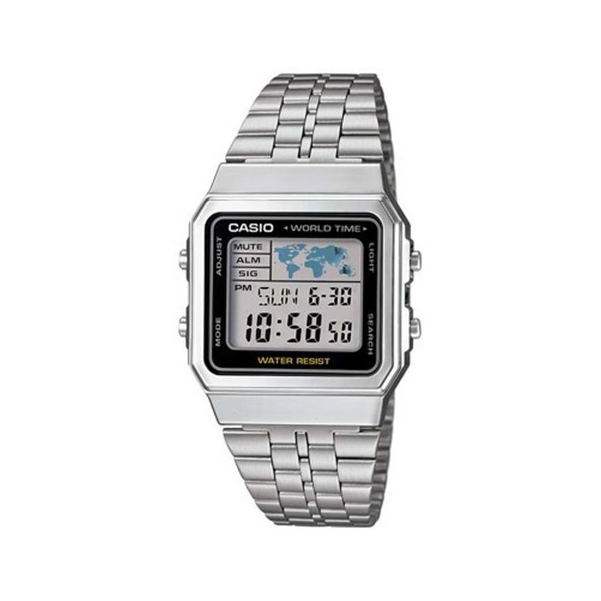 Casio นาฬิกาข้อมือผู้ชาย สายแสตนเลส รุ่น A500WA-1DF-สีเงิน