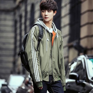 Bomber Jacket เสื้อแจ็กเก็ตกันลมแฟชั่นผู้ชาย แต่งฮู้ด (10211MM)
