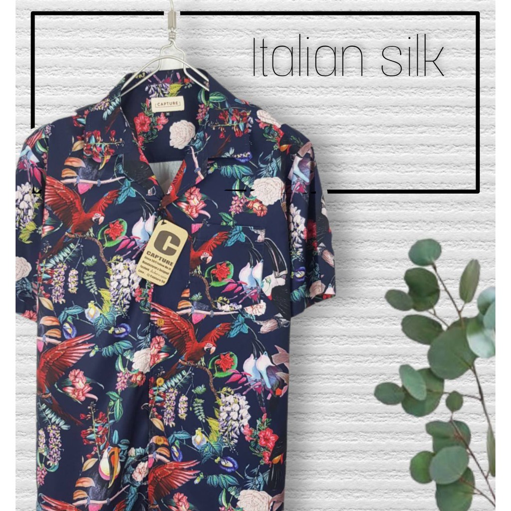 ⛱🐋 Hawaii Shirt เสื้อฮาวาย แนว THE TOYS ลายนกเงือก สีกรม ⛱🐋 มีไซส์ M-2XL