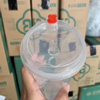 (100ใบ)แก้วพร้อมฝา จุกหัวใจเรียบ (ไม่มีศร) pp เนื้อหนาอย่างดี 16,20,23,26 ออน แก้วชานมไข่มุก
