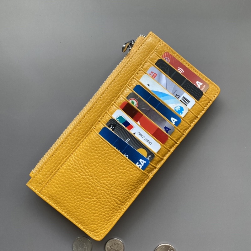 🌻พร้อมส่ง กระเป๋าใส่บัตรทรงยาว ใส่บัตรได้เยอะ ใส่แบงค์พันได้ หนังแท้ #0680