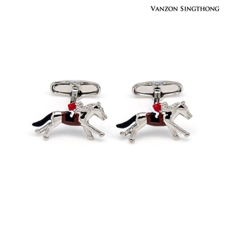 (เก็บโค้ดส่วนลดหน้าร้านลด50฿) Vanzon Singthong คัฟลิ้งค์ Horseman Rhodium Cufflinks CL50008