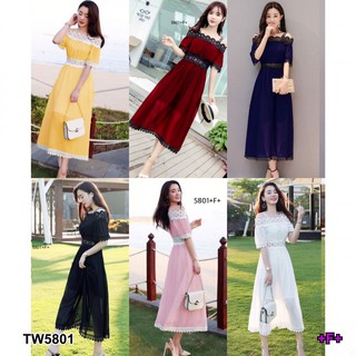BG5801 เดรสตัวยาว สายเดี่ยว2เส้น ดีไซน์ปาดไหล่ ผ้าชีฟอง ปาดไหล่ลูกไม้ถักทออย่างละเอียด และช่วงเอว ผ้าทิ้งตัว มีซับในตัว