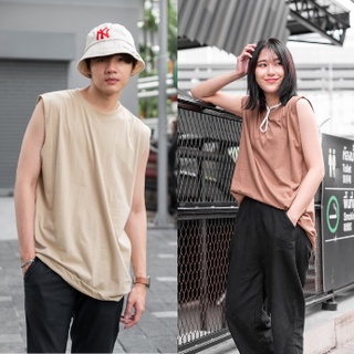 เสื้อยืดโอเวอร์ไซส์ Oversize street sleeveless แขนกุด ผ้าคอตตอน สีพื้น