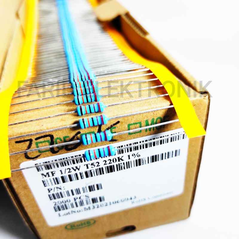 ฟิล์มโลหะ 220K 1/2W taiwan 1% ตัวต้านทานขาทองแดง