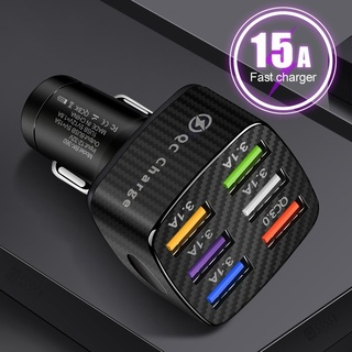 Qc3.0 ที่ชาร์จโทรศัพท์ในรถยนต์ 5V 6 USB เรืองแสง หลายพอร์ต ชาร์จเร็ว