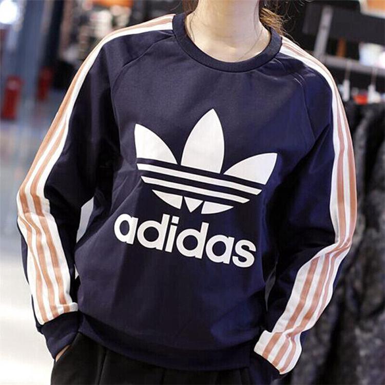 Adidas Original Women  s เสื้อกันหนาวแขนยาวคอกลมพิมพ์ลาย Casual