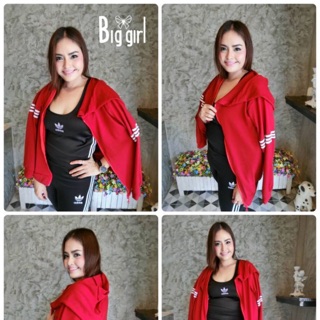 เสื้อผ้าคนอ้วน เสื้อคลุมแขนยาวมีHood แต่งแถบก็มานะเออ ดีเทลซิปผ่าหน้า