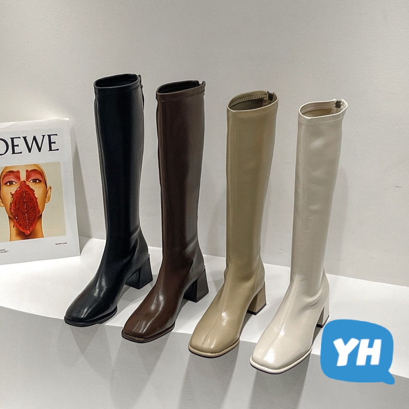 ใช่ รองเท้ารองเท้าบูทเกาหลีรองเท้าบูทสีขาวรองเท้าขนาดใหญ่รองเท้าขี่รองเท้ายาวเข่ารองเท้าบูทผู้หญิงฤดูใบไม้ร่วงส้นหนาส้นสูงรองเท้ายาวขาอัศวินผ