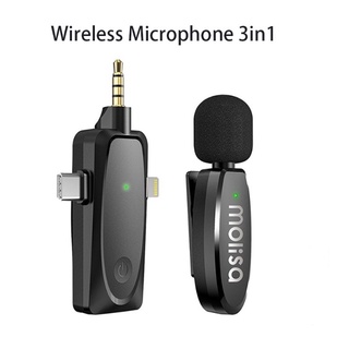 MOLISA  Wireless Microphone ไมโครโฟนไร้สาย แบบหนีบปกเสื้อ สำหรับต่อโทรศัพท์ ไลฟ์สด บันทึกเสียง อัดวีดีโอ