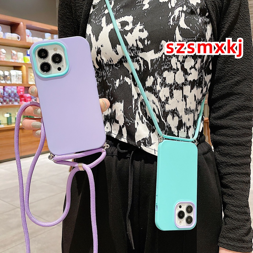 เคสโทรศัพท์มือถือ ซิลิโคน สัมผัสคล้ายผิวหนัง พร้อมสายคล้อง สําหรับ 11 12 13 14Pro Max XR X XS 7 8 Plus