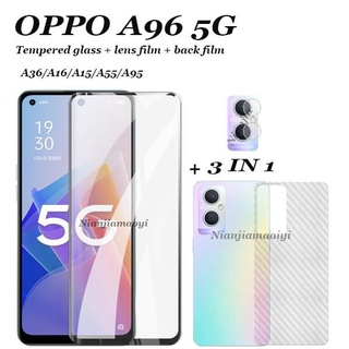 (3in1) ฟิล์มกระจกนิรภัยกันรอยหน้าจอโทรศัพท์มือถือ และเลนส์กล้อง สําหรับ OPPO A96 5G A36 A16 A15 A94 A54 A55 A95