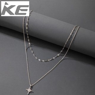 Neck Jewelry Silver Oval Geometric Buckle Necklace Octagonal Ray Star Pendant Double Necklace