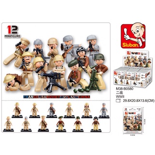 ProudNada Toys ของเล่นเด็ก ตัวต่อ ทหาร (1ชุด 12 ตัว) แบบถุง Sluban MINIFIGURES ARMY M38-B0580