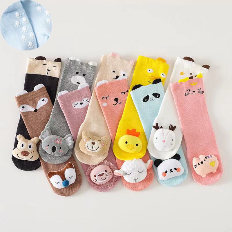 Babyonline(Y306)N1 (ส่งด่วน1วัน)ถุงเท้าข้อยาวผ้าฝ้าย นิ่ม แต่งหัวตัวการ์ตูนสุดน่ารัก สำหรับเด็กอายุ 0-2ปี