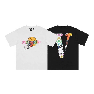 เสื้อยืดVlone Rainbow Smiley Big V Printed Short-sleeved T-shirt Men and Women High Street Couple Half Sleev