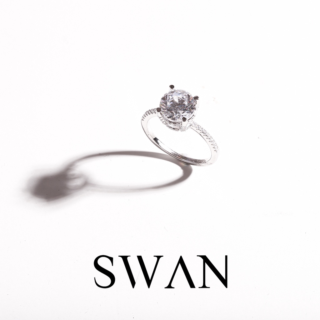 [ส่งด่วนฟรี]SWAN - Solitaire Round Ring แหวนเงินแท้ ฝังเพชรคิวบิกเซอร์โคเนีย cubic zirconia
