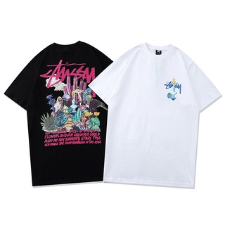 Tide Brand Stussy เสื้อยืดลําลองสําหรับผู้ชายผู้หญิงผ้าฝ้ายแขนสั้นคอกลมพิมพ์ลายทรงหลวมแฟชั่น