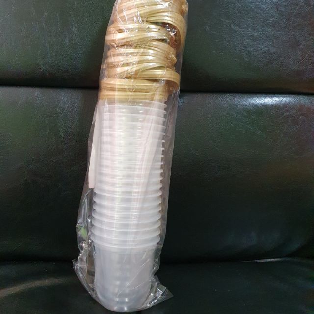 ถ้วยเต้าหู้ เต้าฮวย นมสด รุ่นใหม่ ทรงแคปซูล(20ใบ) (ฝาสีทอง) ขนาด6ออนซ์ ใส่เต้าหู้นมสด ฟรุตสลัด  แพคละ20ใบคู่ฝา